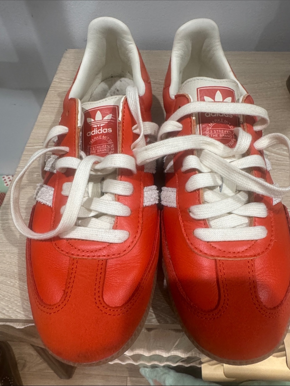Adidas Samba Orange Leather Sneakers with White Stripes